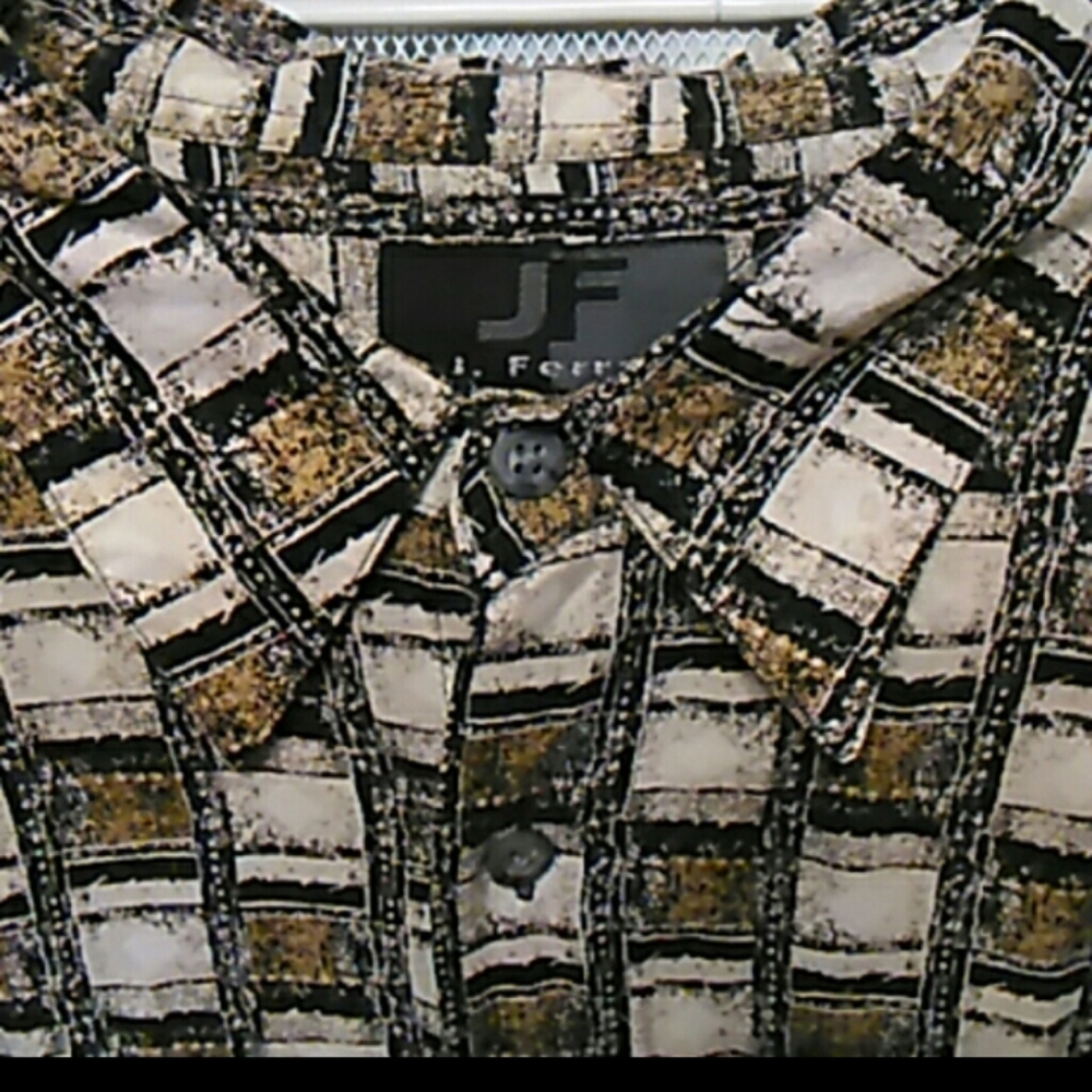 Mens Button Up Collared Dress Shirt Big Man Size Black Brown damaged FERRAR B15